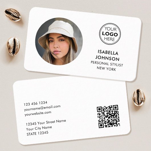 Moderne minimalistische foto Logo QR Code Wit Visitekaartje