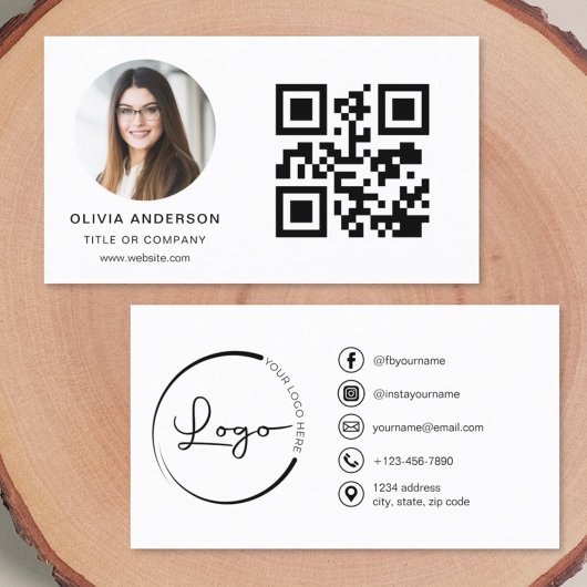 Moderne minimalistische foto met QR Code Social Me Visitekaartje