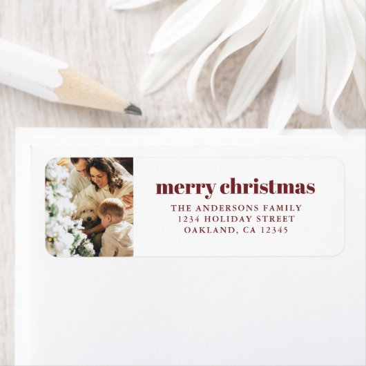 Moderne minimalistische foto met rode vrolijke ker etiket (Insitu)