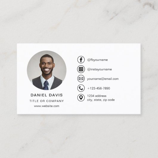 Moderne minimalistische foto met Social Media Icon Visitekaartje (Voorkant)