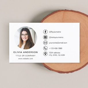 Moderne minimalistische foto met Social Media Icon Visitekaartje