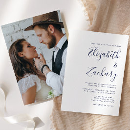 Moderne Minimalistische Foto Navy Blauwe Script Br Kaart