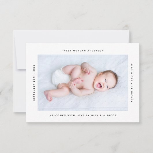 Moderne, minimalistische foto nieuwe baby geboorte aankondiging (Voorkant)
