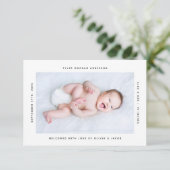 Moderne, minimalistische foto nieuwe baby geboorte aankondiging (Staand voorkant)