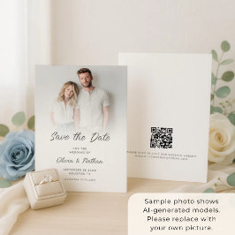 Moderne Minimalistische Foto-overlay QR-code Huwel Save The Date