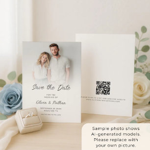 Moderne Minimalistische Foto-overlay QR-code Huwel Save The Date