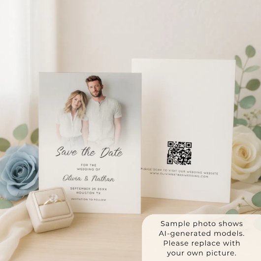 Moderne Minimalistische Foto-overlay QR-code Huwel Save The Date