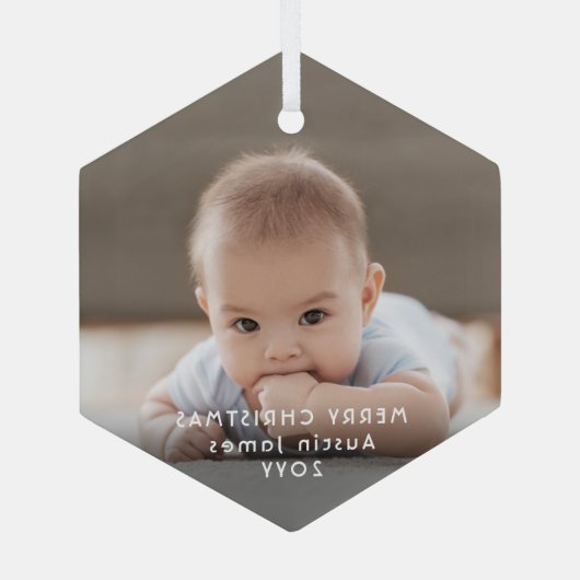 Moderne minimalistische foto-overlay Witte tekst H Glas Ornament (Achterkant)