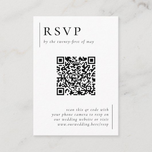 Moderne minimalistische foto QR Code Bruiloft RSVP Informatiekaartje (Voorkant)