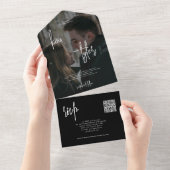 Moderne minimalistische foto QR code RSVP bruiloft All In One Uitnodiging (Afscheurbaar)