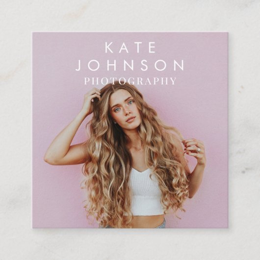 Moderne minimalistische foto QR-code Sociale media Vierkante Visitekaartje (Voorkant)