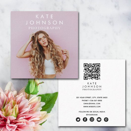 Moderne minimalistische foto QR-code Sociale media Vierkante Visitekaartje