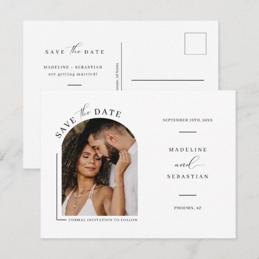 Moderne minimalistische foto-QR-code van Arch Save Briefkaart (Voorkant / Achterkant)