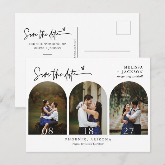 Moderne minimalistische foto-QR-code van Arch Save Briefkaart (Voorkant / Achterkant)