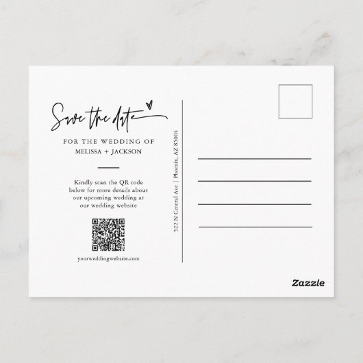 Moderne minimalistische foto-QR-code van Arch Save Briefkaart (Achterkant)