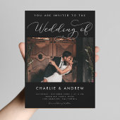 Moderne minimalistische foto QR Code Zwart Bruilof Kaart