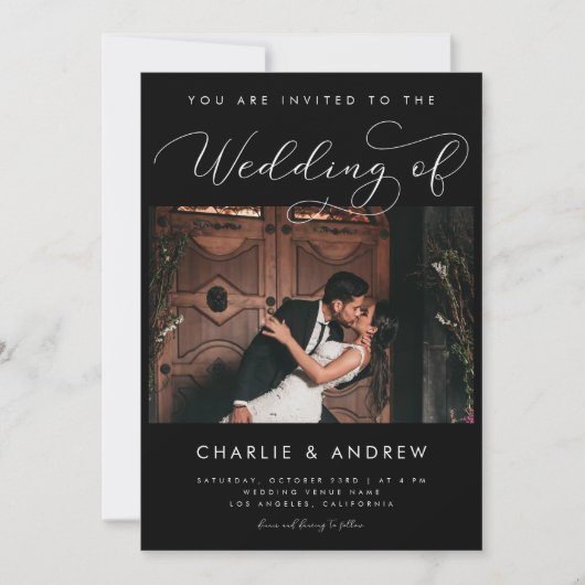 Moderne minimalistische foto QR Code Zwart Bruilof Kaart (Voorkant)