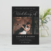 Moderne minimalistische foto QR Code Zwart Bruilof Kaart (Staand voorkant)