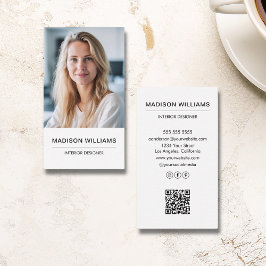 Moderne minimalistische foto QR Social Media Wit Visitekaartje
