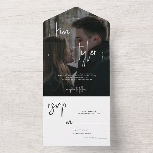 Moderne, minimalistische foto RSVP bruiloft All In One Uitnodiging (Binnen)
