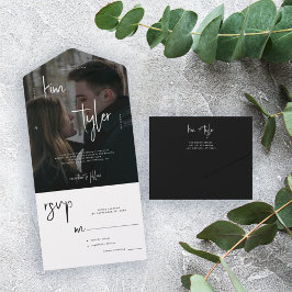 Moderne, minimalistische foto RSVP bruiloft All In One Uitnodiging