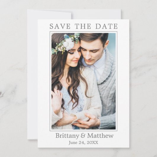 Moderne minimalistische foto save the date (Voorkant)