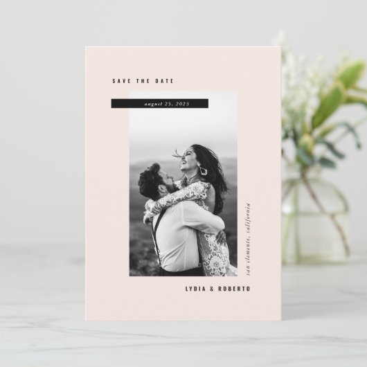 Moderne minimalistische foto save the date (Staand voorkant)