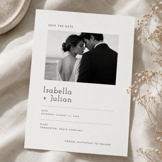 Moderne Minimalistische Foto Save the Date Uitnodi