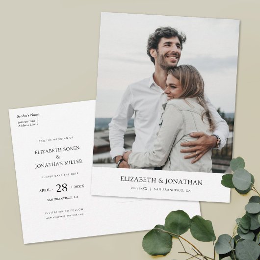 Moderne minimalistische foto Save the Date Wedding Uitnodiging Briefkaart