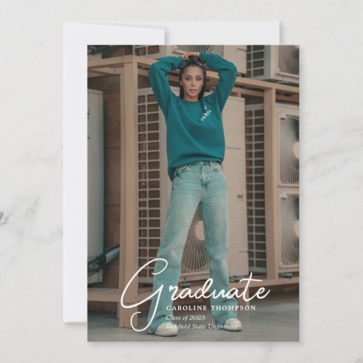 Moderne minimalistische foto & script afstudeerfee kaart (Voorkant)