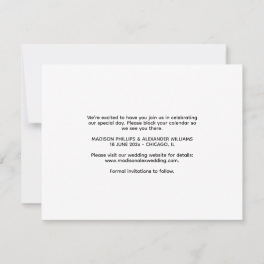 Moderne minimalistische foto Sla de datumkaart op Save The Date (Achterkant)