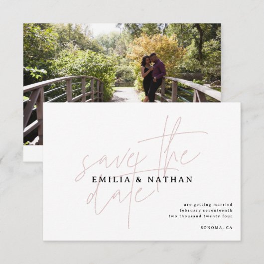 Moderne minimalistische foto slaat de datum op save the date (Voorkant / Achterkant)