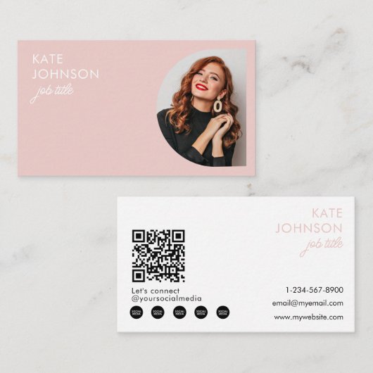 Moderne minimalistische foto Struik roze QR-code Visitekaartje (Voorkant / Achterkant)
