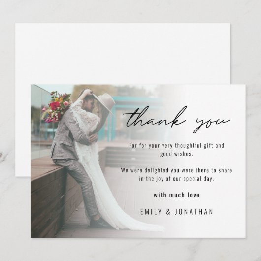 Moderne minimalistische foto toevoegen Trouwfoto Bedankkaart (Voorkant / Achterkant)