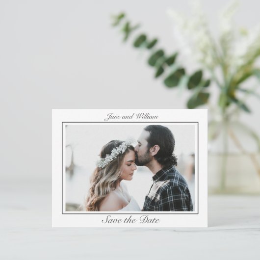 Moderne, minimalistische foto van het witte huweli aankondigingskaart (Staand voorkant)