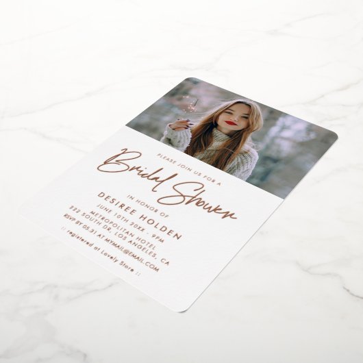 Moderne, minimalistische foto van vrijgezellenfees folie uitnodiging (Gedraaid)