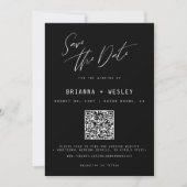 Moderne, minimalistische foto van zwart-wit QR-cod Save The Date (Voorkant)
