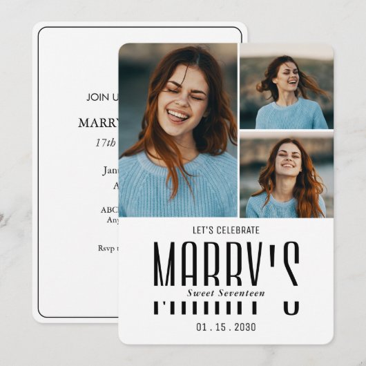 Moderne minimalistische foto verjaardag Uitnodigin Kaart (Voorkant / Achterkant)