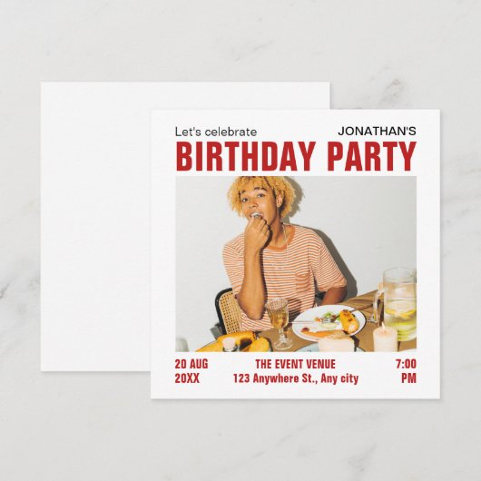 Moderne minimalistische foto verjaardag Uitnodigin Kaart (Voorkant / Achterkant)