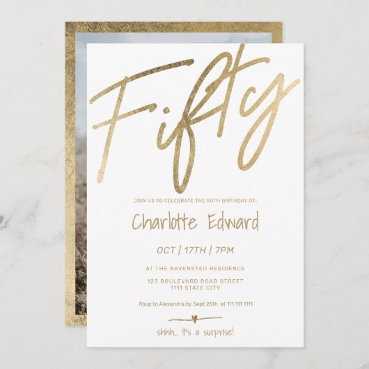 Moderne, minimalistische foto-verrassing 50 kaart (Voorkant / Achterkant)