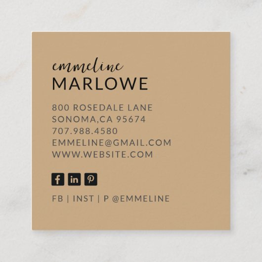 Moderne minimalistische foto vierkante visitekaartje (Achterkant)