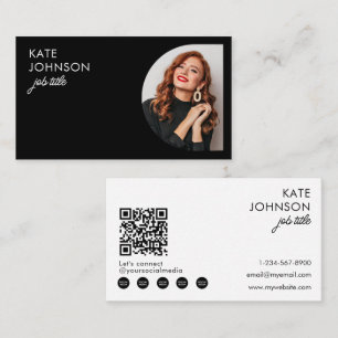 Moderne minimalistische foto zwart wit QR-code Visitekaartje