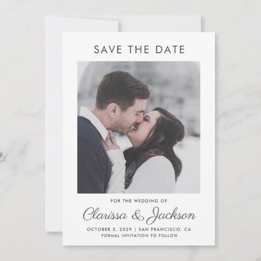 Moderne minimalistische foto zwart wit save the date (Voorkant)