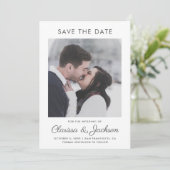 Moderne minimalistische foto zwart wit save the date (Staand voorkant)
