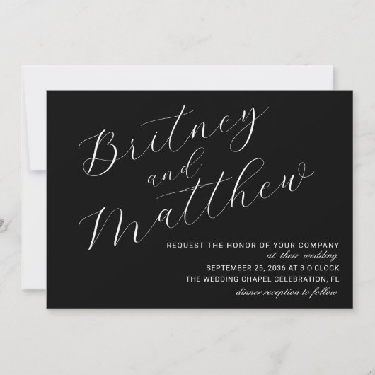 Moderne Minimalistische Foto Zwarte Script Bruilof Kaart (Voorkant)