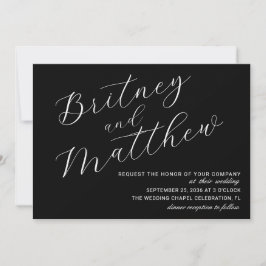 Moderne Minimalistische Foto Zwarte Script Bruilof Kaart