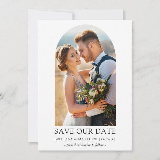 Moderne minimalistische fotoArch bespaart onze dat Save The Date (Voorkant)