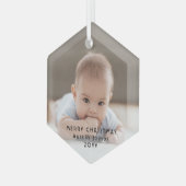 Moderne minimalistische fotobekleding zwarte tekst glas ornament (Voorkant links)