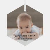 Moderne minimalistische fotobekleding zwarte tekst glas ornament (Achterkant)