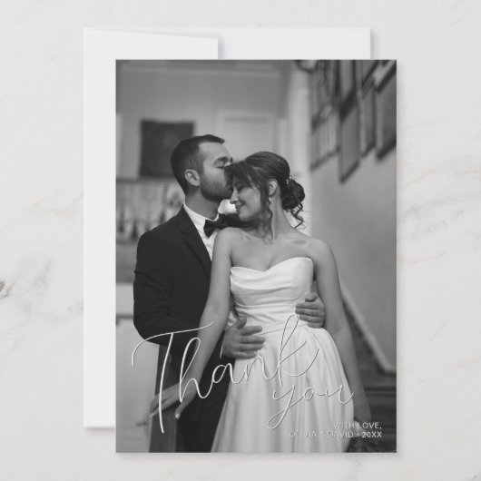 Moderne minimalistische fotobruiloft bedankkaart (Voorkant)